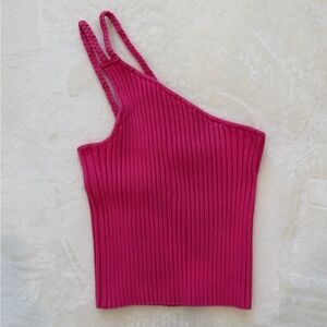525 America One-Shoulder Ribbed Tank Top - Hot Pink